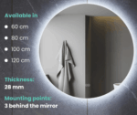 Ronde spiegel Ø 100 cm - frameloos, led verlichting en anti-condens - Afbeelding 2
