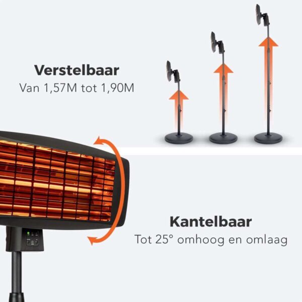 afbeelding van infrarood straler verplaatsbaar 3 standen in hoogte verstelbaar tot 180 cm