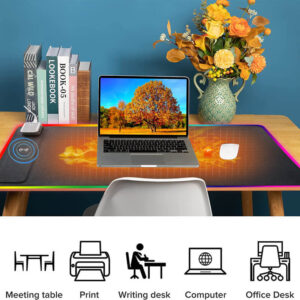 verwarmde bureau onderlegger met draadloze oplaad functie en led strip