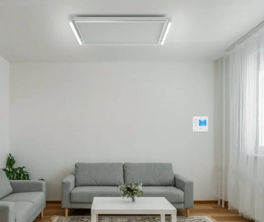 infrarood-verwarmingspaneel-met-verlichting-livorno-1200W VH Livorno 1200W infrarood verwarmingspaneel met LED verlichting, wit plafondpaneel