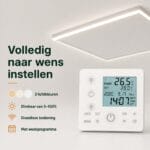Infrarood paneel met LED: 3 lichtkleuren, dimbaar 5–100%, draadloze bediening en weekprogramma met thermostaat
