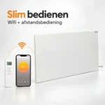 QH-FR infrarood paneel van 700 watt bedienen via de wifi-app op een smartphone en met de meegeleverde afstandsbediening
