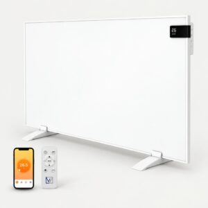 Wit infrarood paneel Superia 600 watt, 60 × 100 cm, vrijstaand op voetjes met wifi-app en afstandsbediening